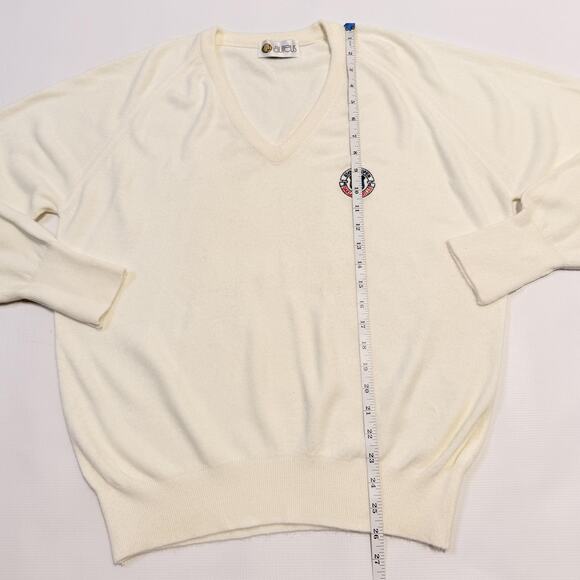Aureus V-Neck Sweater Cream Embroidered Golf Crest Knit Pullover Adult - Picture 6 of 9